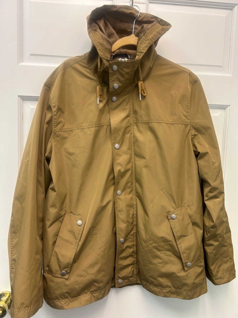 Cole Haan Signature Men’s Khaki Hooded Rain Jacket Size L Lightweight EUC - Picture 1 of 12